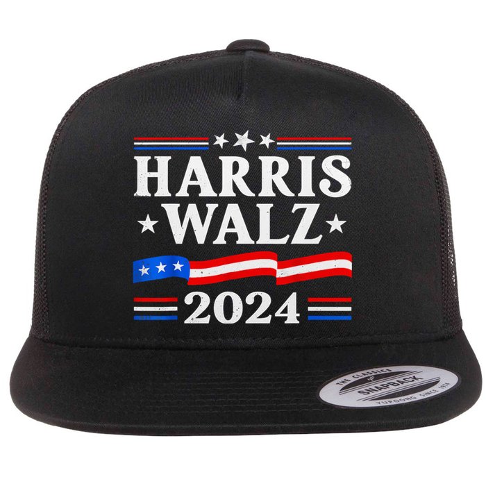 American Flag Kamala Harris Tim Waltz 2024 Gift Flat Bill Trucker Hat