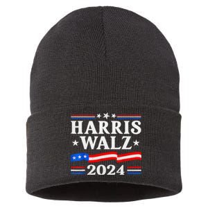 American Flag Kamala Harris Tim Waltz 2024 Gift Sustainable Knit Beanie