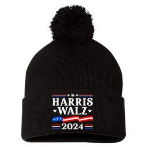 American Flag Kamala Harris Tim Waltz 2024 Gift Pom Pom 12in Knit Beanie