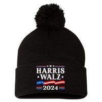 American Flag Kamala Harris Tim Waltz 2024 Gift Pom Pom 12in Knit Beanie