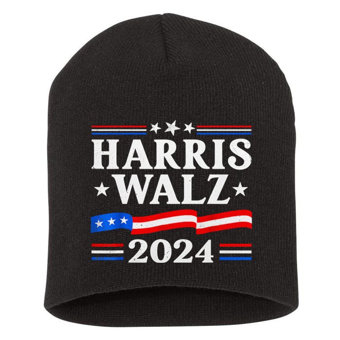 American Flag Kamala Harris Tim Waltz 2024 Gift Short Acrylic Beanie