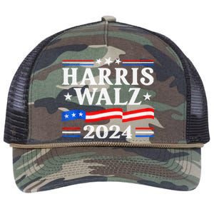 American Flag Kamala Harris Tim Waltz 2024 Gift Retro Rope Trucker Hat Cap