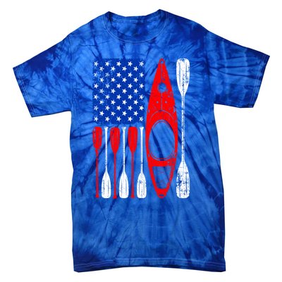 American Flag Kayak Paddle Kayaking 4th Of July Dad Papa Meaningful Gift Tie-Dye T-Shirt