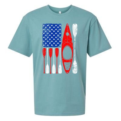 American Flag Kayak Paddle Kayaking 4th Of July Dad Papa Meaningful Gift Sueded Cloud Jersey T-Shirt