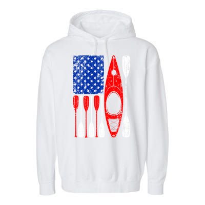 American Flag Kayak Paddle Kayaking 4th Of July Dad Papa Meaningful Gift Garment-Dyed Fleece Hoodie