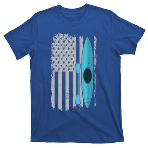 American Flag Kayak Gift Distressed Patriotic Kayaker Gift T-Shirt