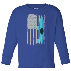 American Flag Kayak Gift Distressed Patriotic Kayaker Gift Toddler Long Sleeve Shirt