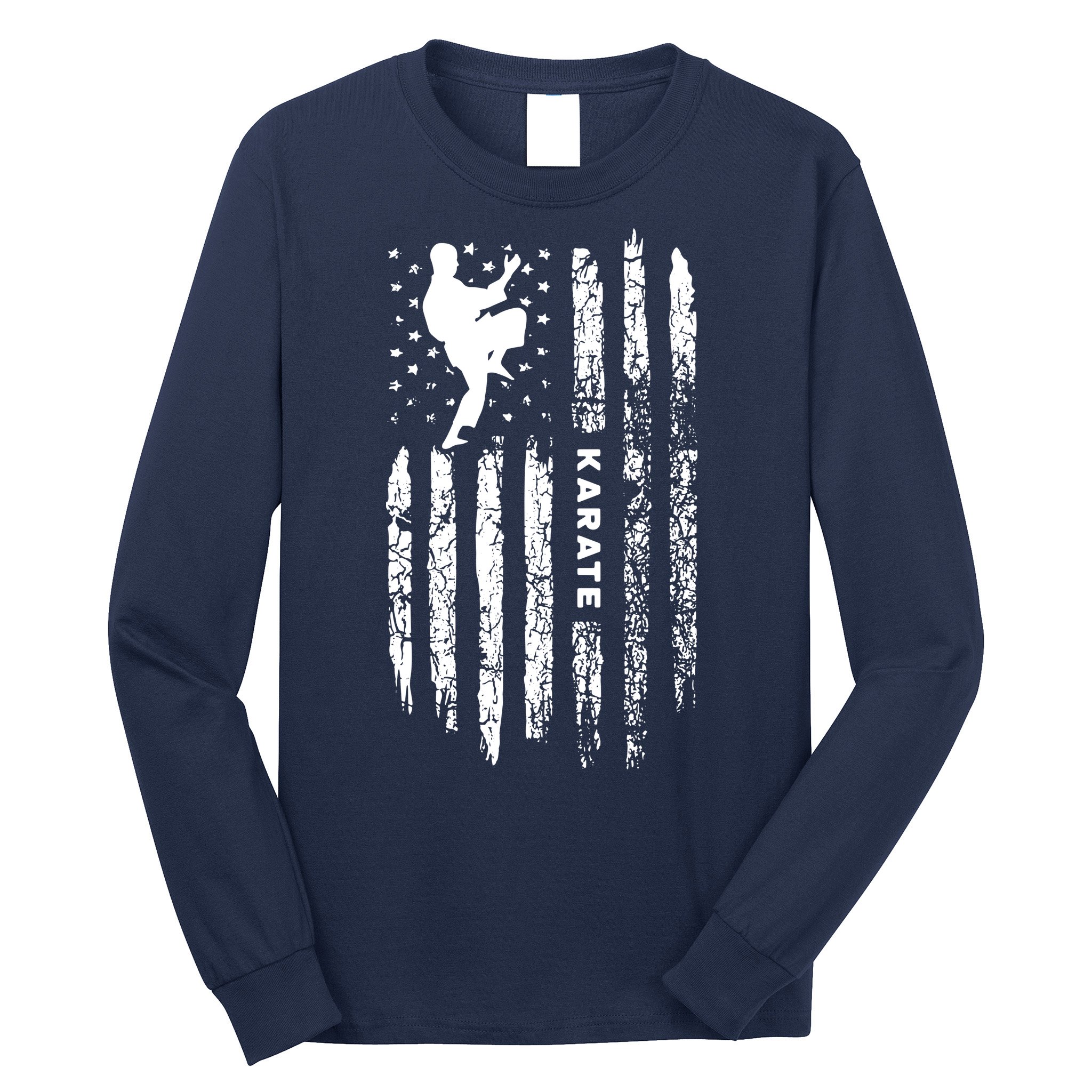 American Flag Karate Clothing Karateka Vintage Karate Long Sleeve Shirt