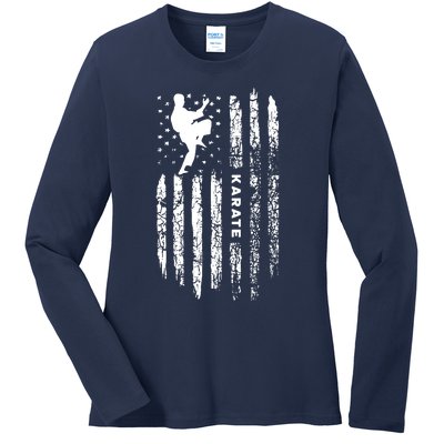 American Flag Karate Clothing Karateka Vintage Karate Ladies Long Sleeve Shirt