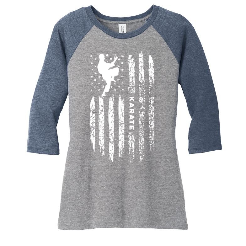 American Flag Karate Clothing Karateka Vintage Karate Women's Tri-Blend 3/4-Sleeve Raglan Shirt