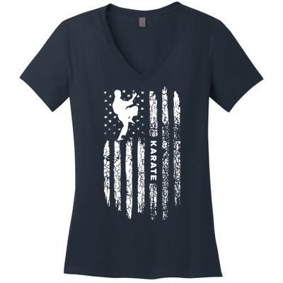 American Flag Karate Clothing Karateka Vintage Karate Women's V-Neck T-Shirt