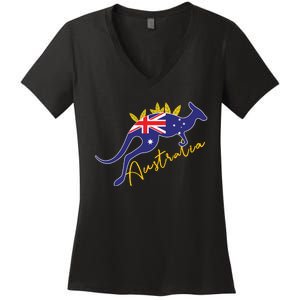 Australia Flag Kangaroo Australian Pride Souvenir Home Women's V-Neck T-Shirt