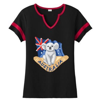 Australia Flag Koala Boomerang Ladies Halftime Notch Neck Tee