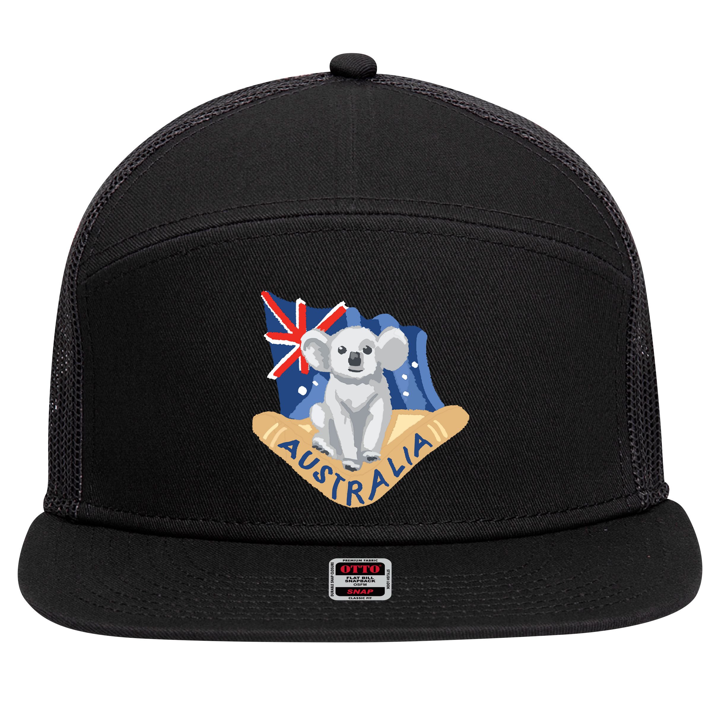 Australia Flag Koala Boomerang 7 Panel Mesh Trucker Snapback Hat