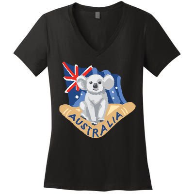 Australia Flag Koala Boomerang Women's V-Neck T-Shirt