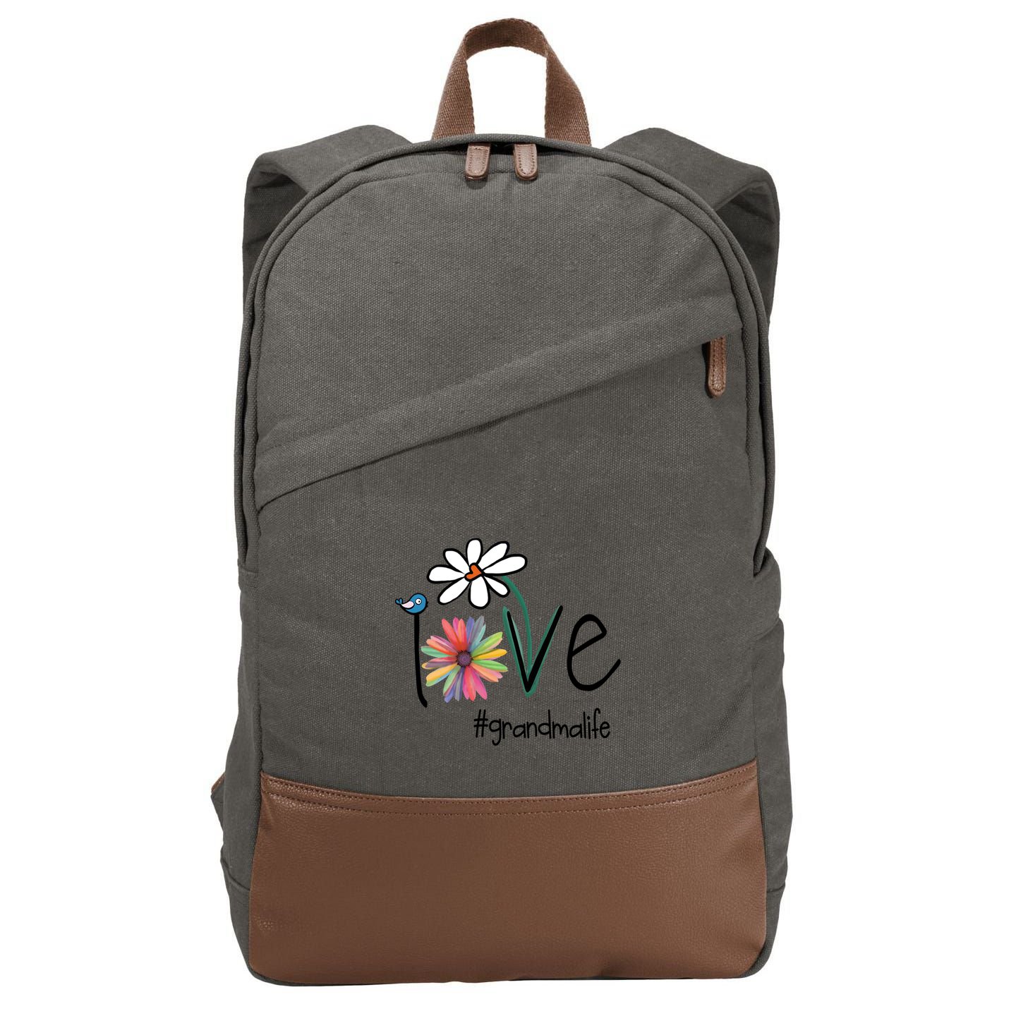 Art Flower Love Grandma Life Gift Cotton Canvas Backpack