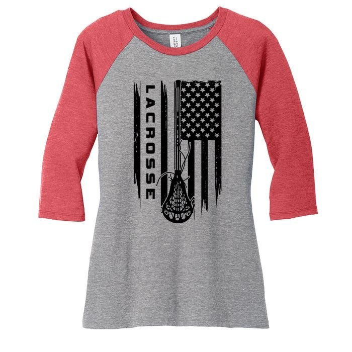 American Flag Lacrosse Apparel Lacrosse Women's Tri-Blend 3/4-Sleeve Raglan Shirt