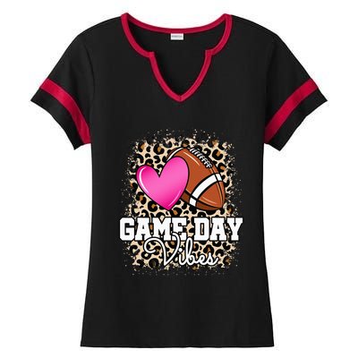 American Football Lover Game Day Leopard Cheetah Football Ladies Halftime Notch Neck Tee