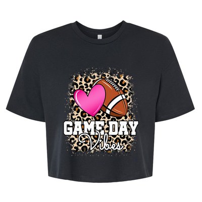 American Football Lover Game Day Leopard Cheetah Football Bella+Canvas Jersey Crop Tee