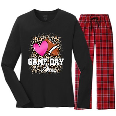 American Football Lover Game Day Leopard Cheetah Football Women's Long Sleeve Flannel Pajama Set 