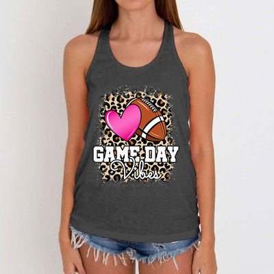 American Football Lover Game Day Leopard Cheetah Football Women's Knotted Racerback Tank