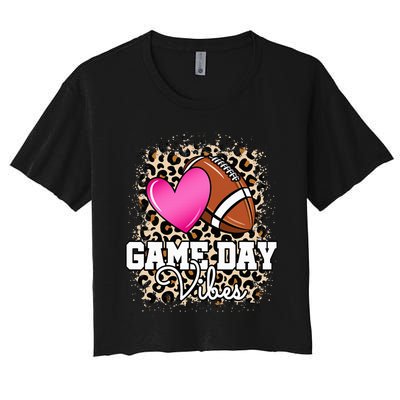 American Football Lover Game Day Leopard Cheetah Football Women's Crop Top Tee