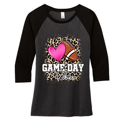 American Football Lover Game Day Leopard Cheetah Football Women's Tri-Blend 3/4-Sleeve Raglan Shirt