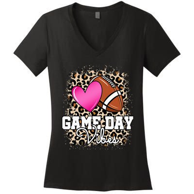 American Football Lover Game Day Leopard Cheetah Football Women's V-Neck T-Shirt