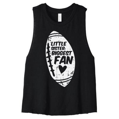 American Football Little Sister Biggest Fan Family Women's Racerback Cropped Tank