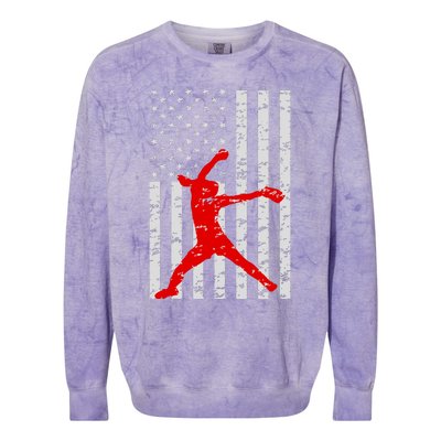 American Flag Love Softball Fastpitch Pitcher Gifts Colorblast Crewneck Sweatshirt