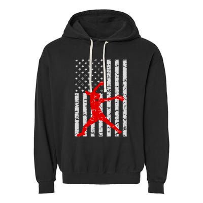 American Flag Love Softball Fastpitch Pitcher Gifts Garment-Dyed Fleece Hoodie