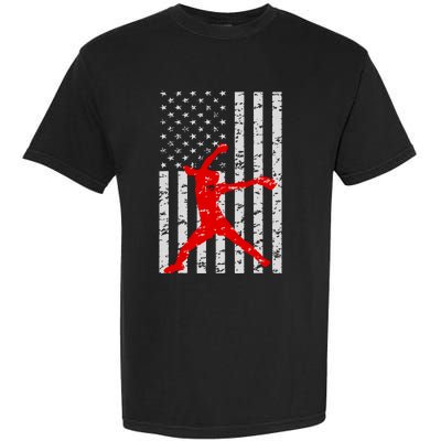 American Flag Love Softball Fastpitch Pitcher Gifts Garment-Dyed Heavyweight T-Shirt