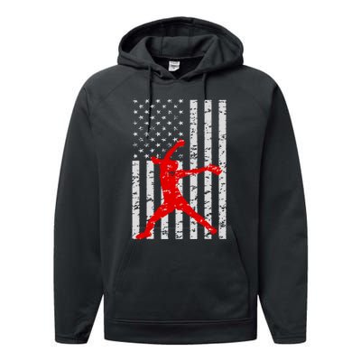 American Flag Love Softball Fastpitch Pitcher Gifts Performance Fleece Hoodie