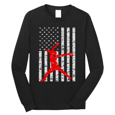 American Flag Love Softball Fastpitch Pitcher Gifts Long Sleeve Shirt