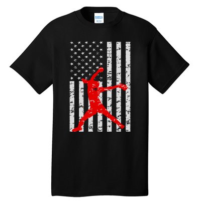 American Flag Love Softball Fastpitch Pitcher Gifts Tall T-Shirt