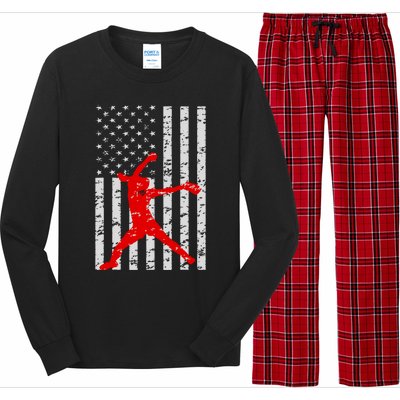 American Flag Love Softball Fastpitch Pitcher Gifts Long Sleeve Pajama Set