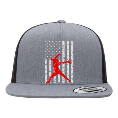 American Flag Love Softball Fastpitch Pitcher Gifts Flat Bill Trucker Hat