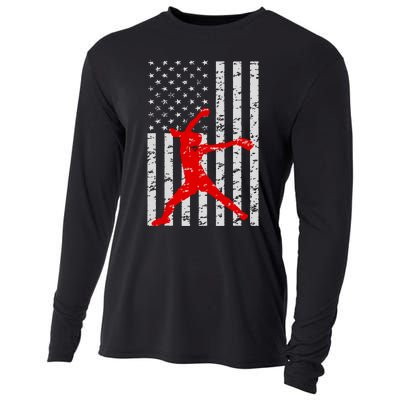 American Flag Love Softball Fastpitch Pitcher Gifts Cooling Performance Long Sleeve Crew