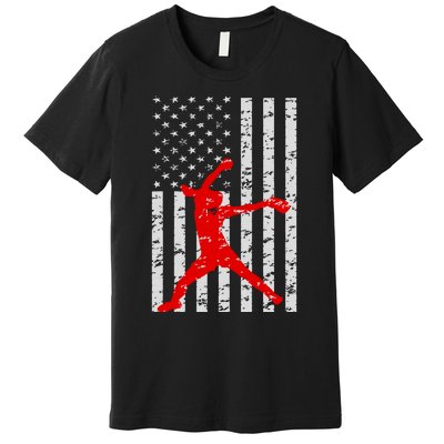 American Flag Love Softball Fastpitch Pitcher Gifts Premium T-Shirt