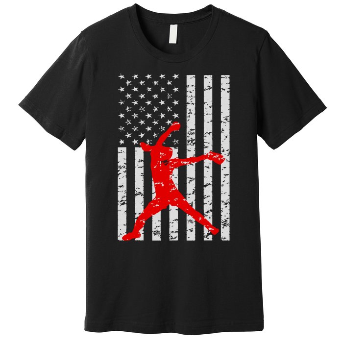 American Flag Love Softball Fastpitch Pitcher Gifts Premium T-Shirt