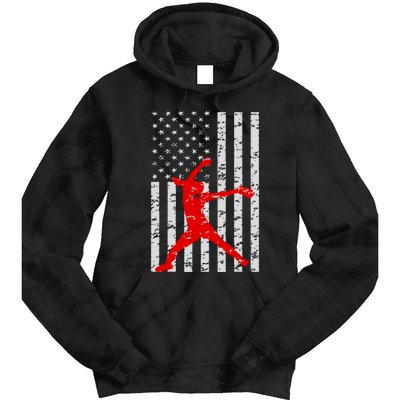 American Flag Love Softball Fastpitch Pitcher Gifts Tie Dye Hoodie