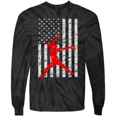 American Flag Love Softball Fastpitch Pitcher Gifts Tie-Dye Long Sleeve Shirt