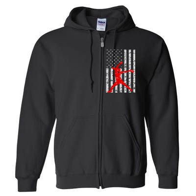 American Flag Love Softball Fastpitch Pitcher Gifts Full Zip Hoodie