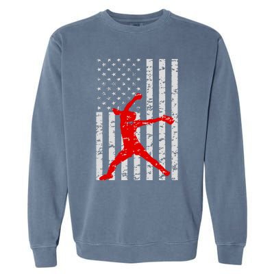 American Flag Love Softball Fastpitch Pitcher Gifts Garment-Dyed Sweatshirt