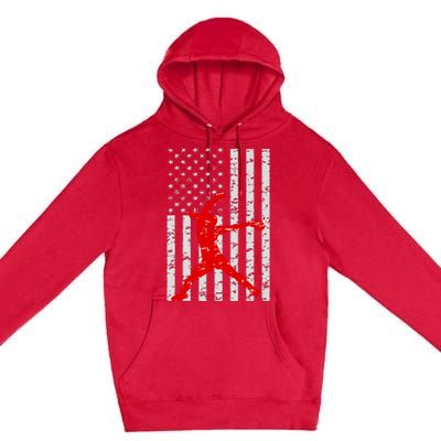 American Flag Love Softball Fastpitch Pitcher Gifts Premium Pullover Hoodie