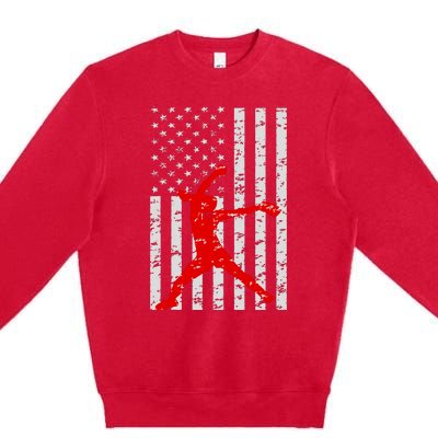 American Flag Love Softball Fastpitch Pitcher Gifts Premium Crewneck Sweatshirt