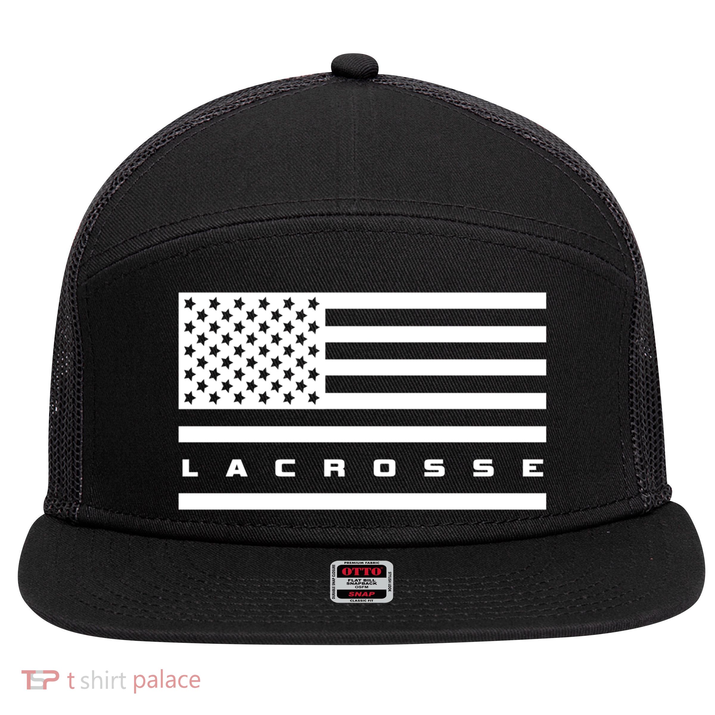 American Flag Lacrosse Apparel Gift Lacrosse Gift 7 Panel Mesh Trucker Snapback Hat