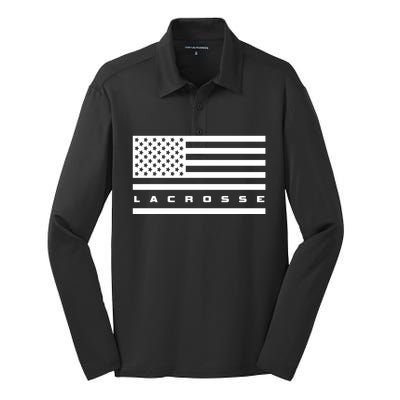 American Flag Lacrosse Apparel Gift Lacrosse Gift Silk Touch Performance Long Sleeve Polo