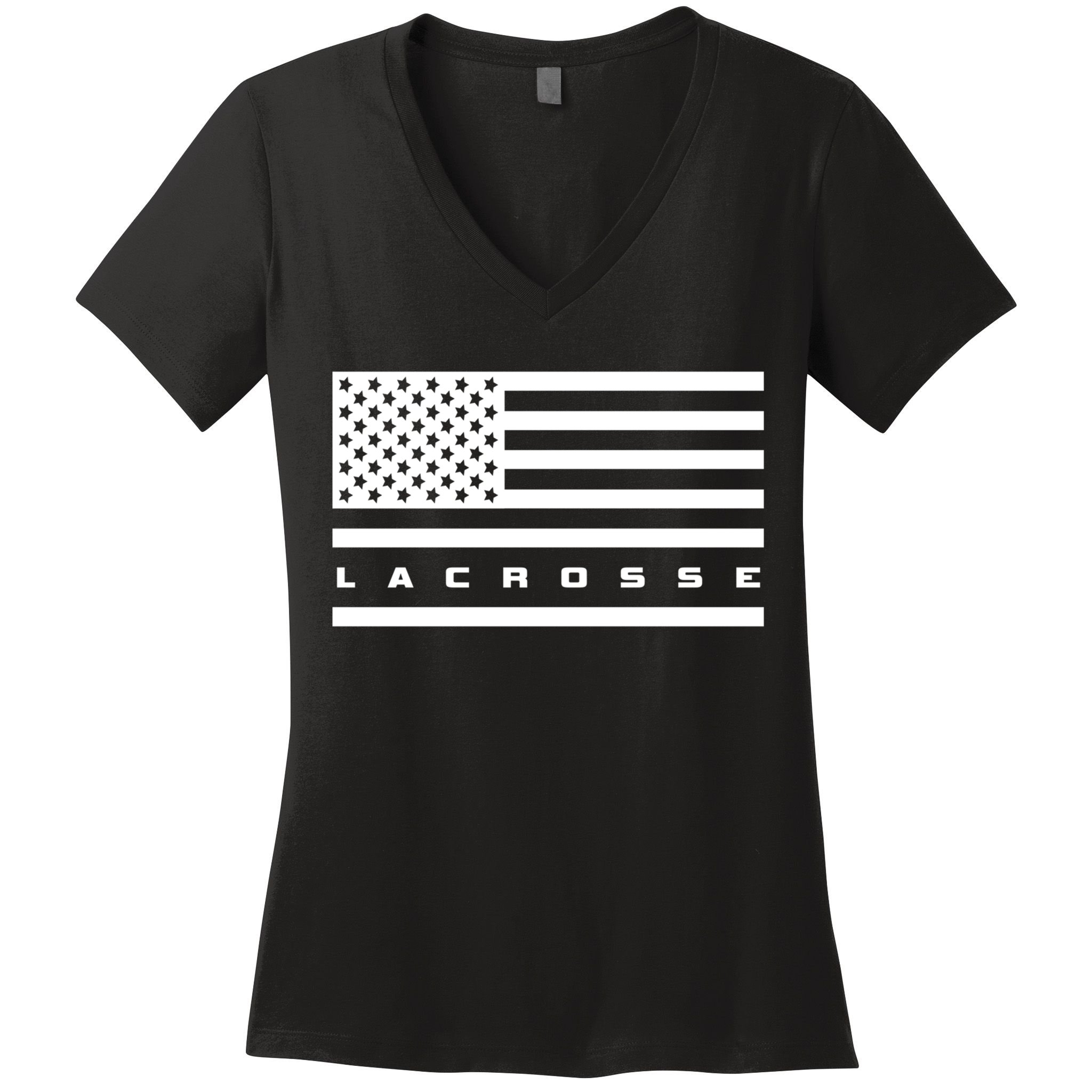 American Flag Lacrosse Apparel Gift Lacrosse Gift Women's V-Neck T-Shirt