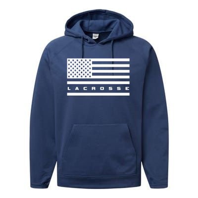 American Flag Lacrosse Apparel Gift Lacrosse Gift Performance Fleece Hoodie